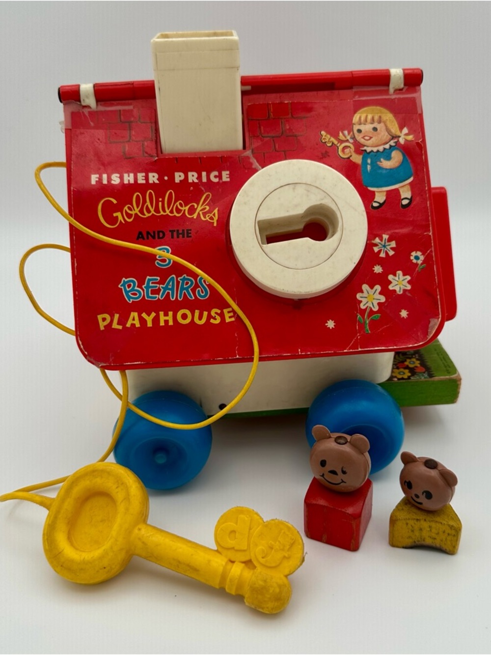 Vintage 1967 Fisher-Price Goldilocks & 3 Bears Playhouse #151 Pull Toy w/ Key